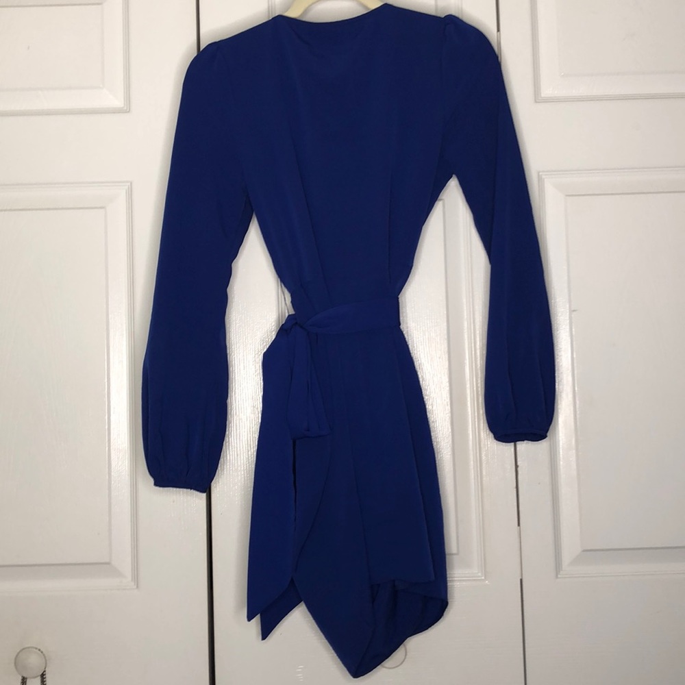 ASOS Royal Blue Long Sleeve Wrap Dress - Picture 3 of 6